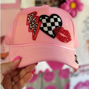 Heartbreaker Vibes Trucker Hat – Bold Pink Cap with Fierce Patches & Rivet Detai